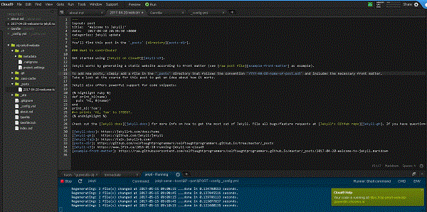 coding screen shot setting up jekyll on cloud9